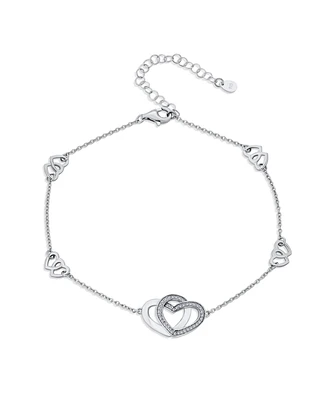 Bling Jewelry Cubic Zirconia Pave Cz Multi Interlocking Hearts Charm Anklet Ankle Bracelet Girlfriend Teens Sterling Silver Adjustable 8.5 To 10 Inch