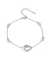 Bling Jewelry Cubic Zirconia Pave Cz Multi Interlocking Hearts Charm Anklet Ankle Bracelet Girlfriend Teens Sterling Silver Adjustable 8.5 To 10 Inch