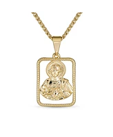 Bling Jewelry Religious Metal Portrait Medallion Face of Jesus Christ Head Necklace Pendant Yellow Gold Plated