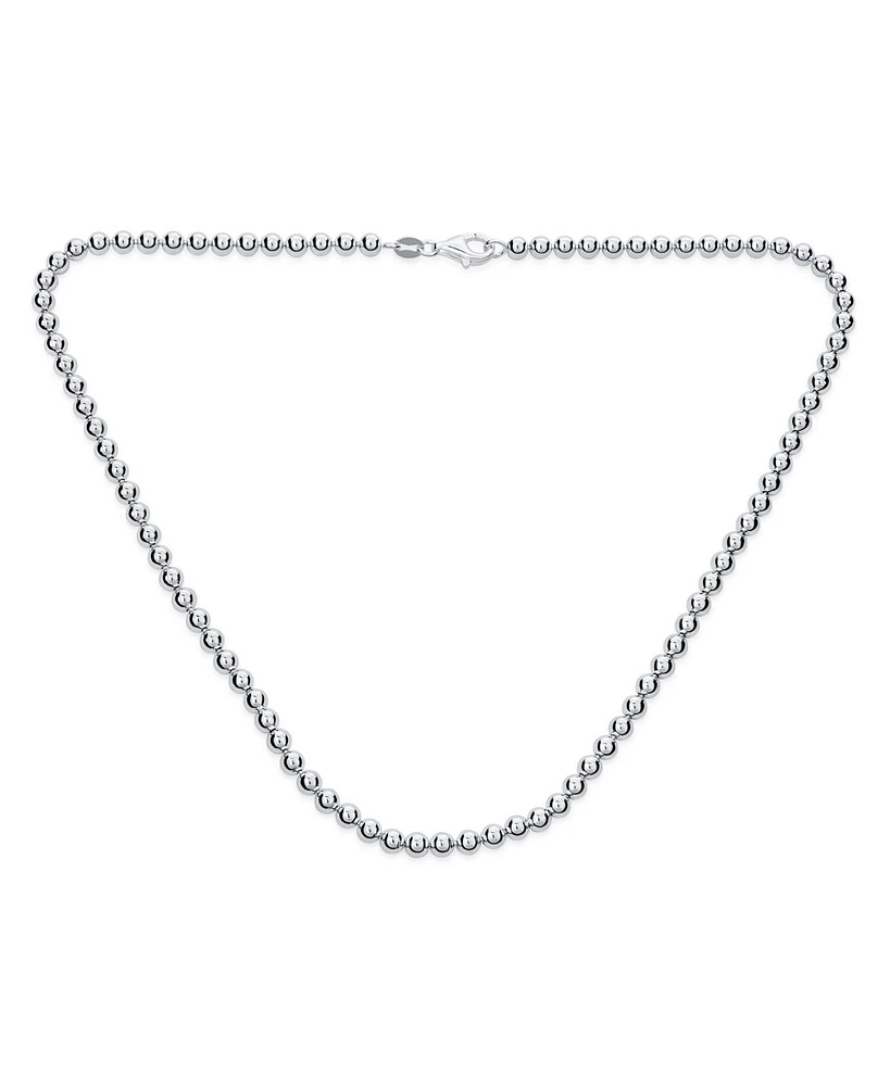 Traditional Dainty .925 Sterling Silver Petite 4,Mm Round Bead Station Ball Necklace For Women Teens Shinny Polished Inch