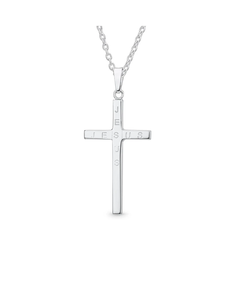 Bling Jewelry Medium Plain Simple Basic Religious Jesus Cross Pendant Necklace For Women Solid Sterling Silver