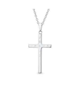Unisex Medium Traditional Plain Simple Basic Religious Jesus Cross Pendant Necklace For Women Men Teen Polished Solid .925 Sterling Silver