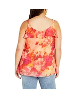 Plus Mischa Print V Neck Ruffle Top