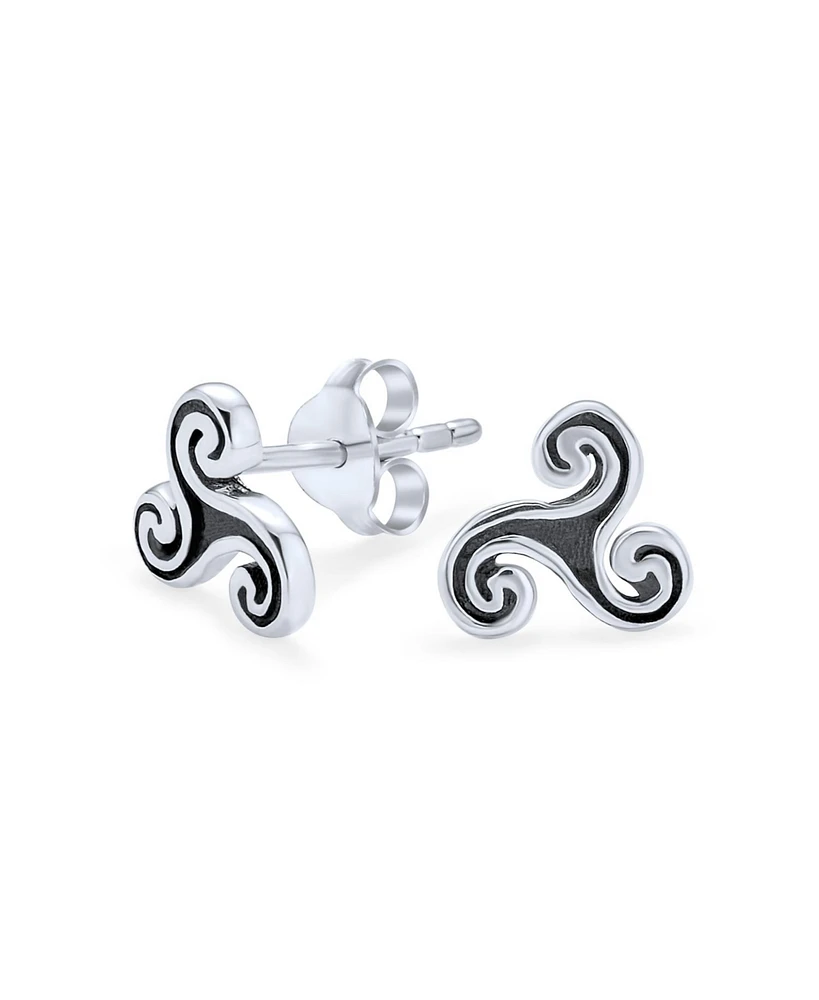 Bling Jewelry Ancient Small Celtic Irish Spiral Trinity Symbol Triskele Stud Earrings For Women Oxidized Sterling Silver (7MM)