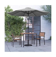 Hampstead Five Piece Faux Teak Patio Dining Set Includes Table, Two Club Chairs, 9' Umbrella And Base