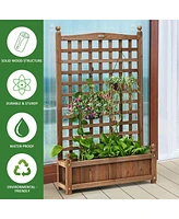 Solid Free Standing Wood Planter Box with Trellis for Garden