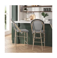 Mael Set Of Two Stacking Bistro Style Counter Stools With Textilene Backs And Seats Metal Frames For Indoor/Outdoor Use