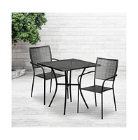 Commercial Grade 28" Square Metal Garden Patio Table Set W/ 2 Square Back Chairs