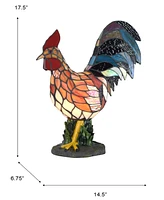 Dale Tiffany 17.5" Tall Morning Rooster Handmade Genuine Stained Glass Shade Accent Lamp - Multi