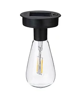 Glitzhome 11.5" H Set of 2 Metal Mesh Solar Powered Edison Bulb Outdoor Lantern with Stand