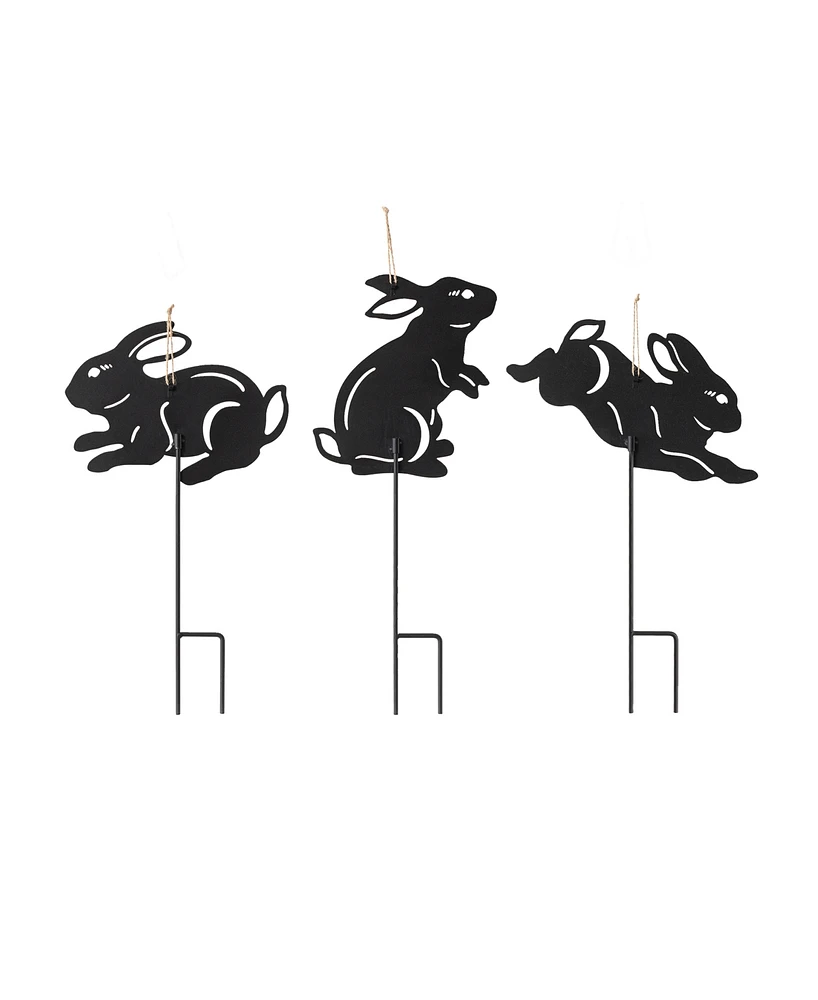 Glitzhome 18" H Multi-Functional 2-in-1 Set of 3 Metal Rabbit Silhouette Pick Wall Decor