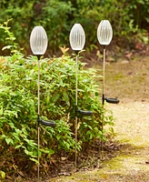 Glitzhome 36" H Set of 3 Solar Powered Stake Oval Flower Light with Stainless Steel Pole