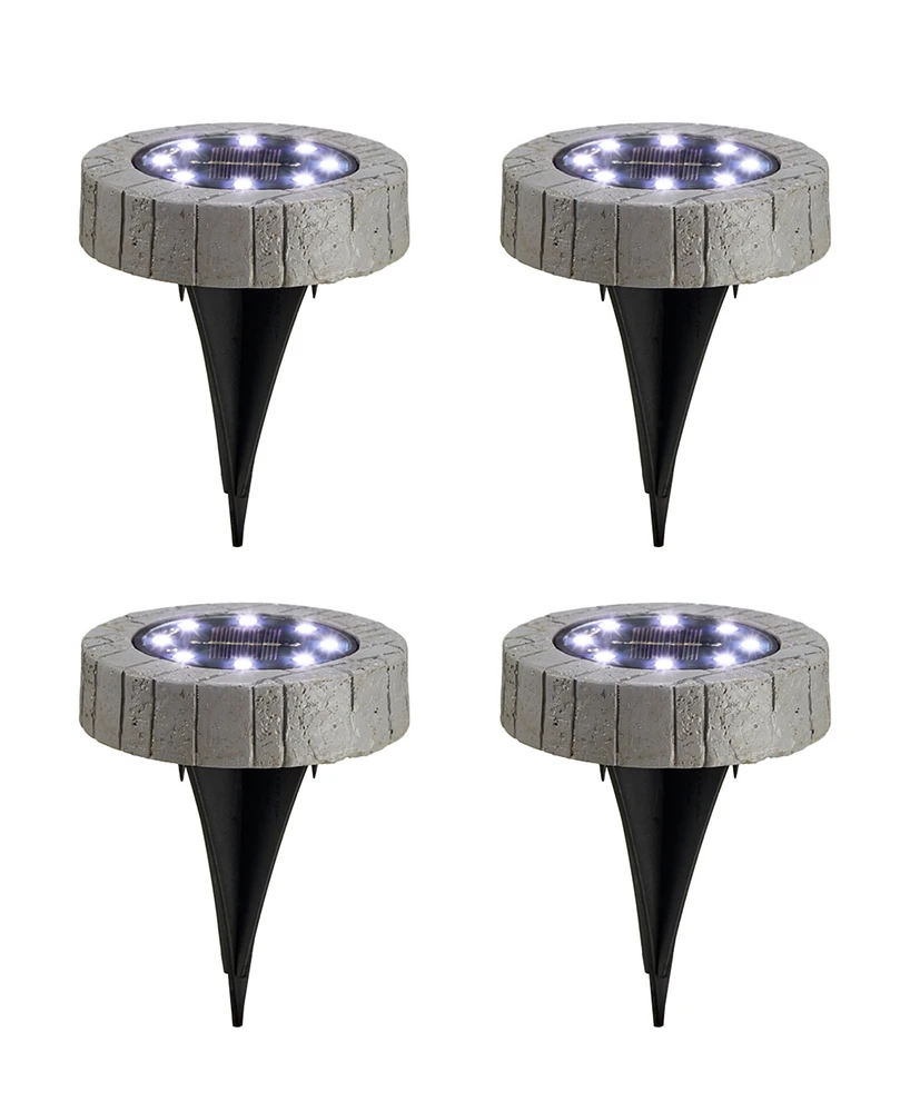 Glitzhome 5.25" H Set of 4 Resin Solar Powered Disk Light or Outdoor Pathway Light or Ground Light