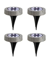 Glitzhome 5.25" H Set of 4 Resin Solar Powered Disk Light or Outdoor Pathway Light or Ground Light