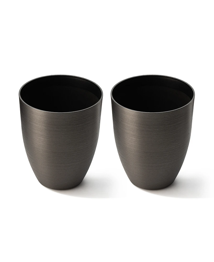 Glitzhome 16.75" H Set of 2 Black Resin and Stone Faux Brushed Steel Texture Tall Planter