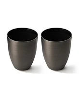 Glitzhome 16.75" H Set of 2 Black Resin and Stone Faux Brushed Steel Texture Tall Planter