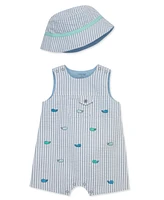 Little Me Baby Boys Whales Sunsuit with Hat
