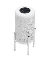 Glitzhome 14.25" H Set of 2 Metal Cutout Flower Pattern Solar Powered Led Outdoor Lantern with Stand