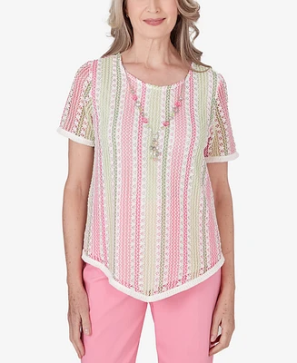 Alfred Dunner Women's Miami Beach Vertical Striped Top with Necklace