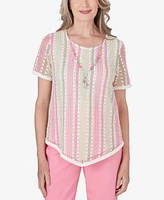 Alfred Dunner Women's Miami Beach Vertical Striped Top with Necklace