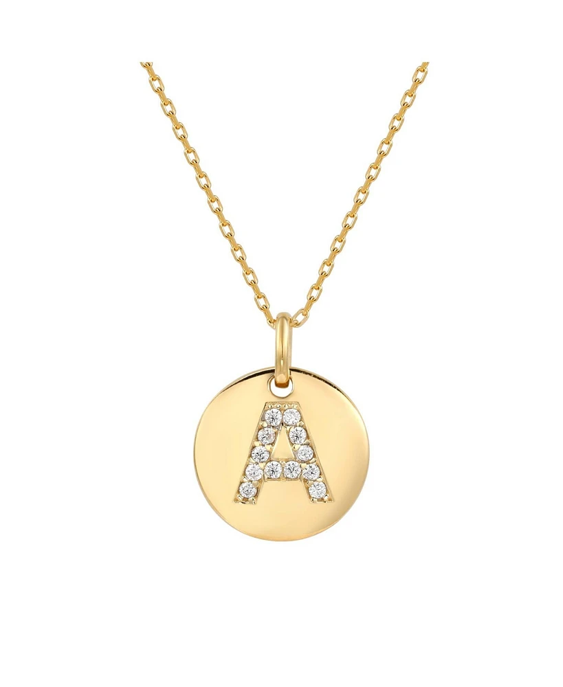 Suzy Levian New York Suzy Levian Sterling Silver Cubic Zirconia Letter "A" Initial Disc Pendant Necklace