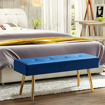 Simplie Fun Long Bench Bedroom Bed End Stool Bed Benches Tufted Velvet With Gold Legs