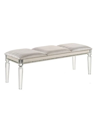 Simplie Fun Antique Classic Pearl White 1Pc Bench Only Contemporary Solid Wood Acrylic Legs Crystal And Mirror Accent