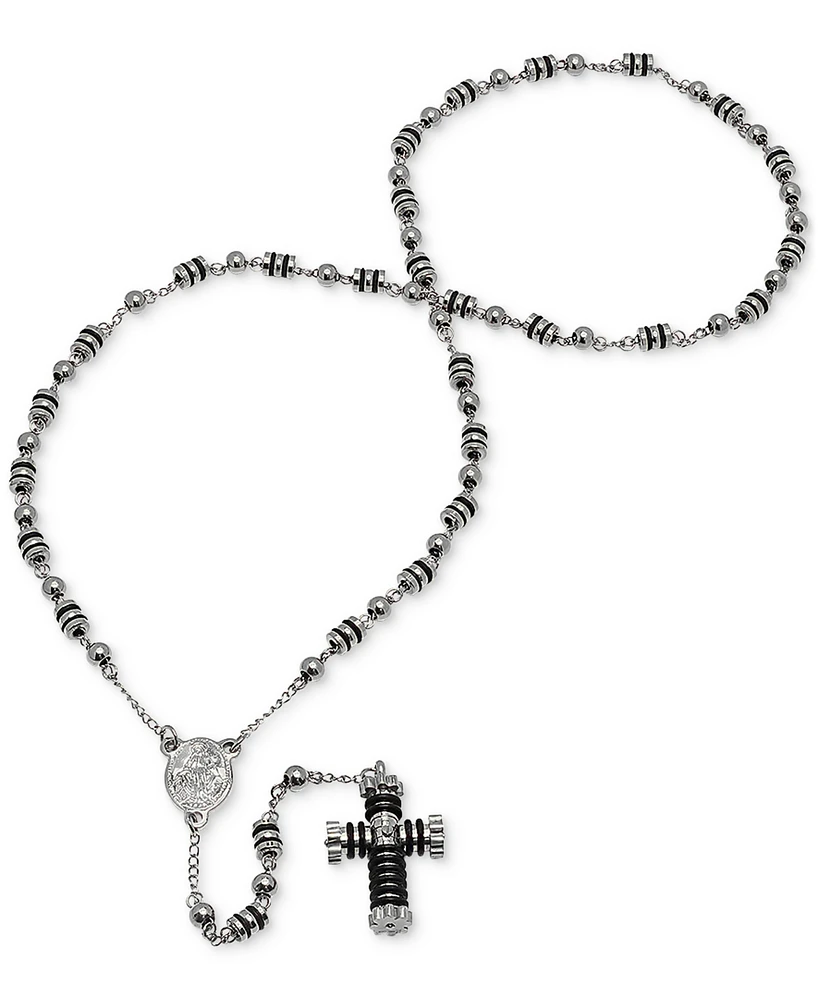 Steeltime Men's Stainless Steel Prayer Rosary 27" Lariat Necklace