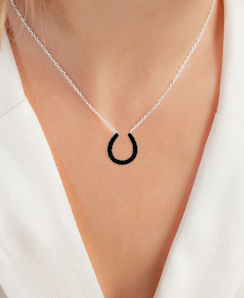 Black Spinel Lucky Horseshoe Pendant Necklace (3/4 ct. t.w.) in Sterling Silver, 16" + 2" extender