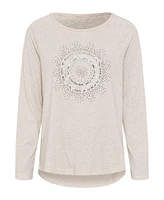 Olsen Cotton Blend Long Sleeve Sparkle Boat Neck T-Shirt