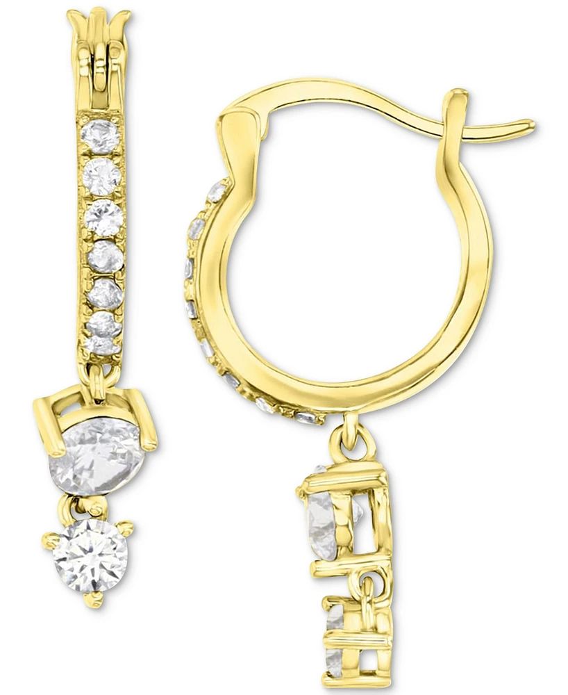 Cubic Zirconia Double Stone Dangle Hoop Drop Earrings in 14k Gold-Plated Sterling Silver