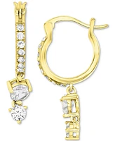 Cubic Zirconia Double Stone Dangle Hoop Drop Earrings in 14k Gold-Plated Sterling Silver