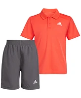 adidas Toddler & Little Boys 2-Pc. Logo-Print Mesh Polo Shirt Shorts Set