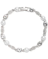 Givenchy Silver-Tone Crystal & Imitation Pearl Flex Bracelet