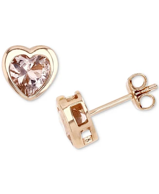 Simulated Morganite Nano Heart Stud Earrings in 14k Rose Gold-Plated Sterling Silver