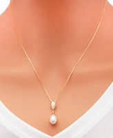 2-Pc. Set Cultured Freshwater Pearl (7 x 9mm) Pendant Necklace & Matching Drop Earrings in 18k Gold-Plated Sterling Silver