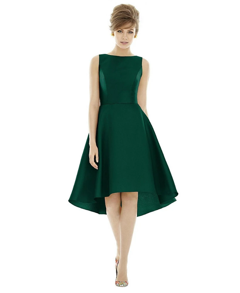 Bateau Neck Satin High Low Cocktail Dress