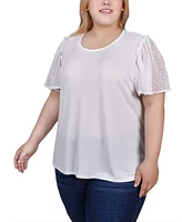 Ny Collection Plus Size Clip Dot Flutter Sleeve Top