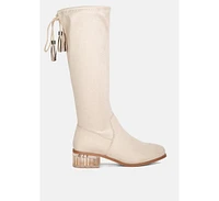 Francesca tassels detail short heel calf boot