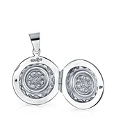 Bling Jewelry Embossed Photo Round Circle Scroll Flower Lockets For Women That Hold Pictures Sterling Silver Locket Necklace Pendant