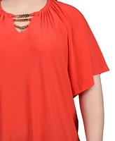 Ny Collection Plus Raglan Sleeve Top with Chain Details