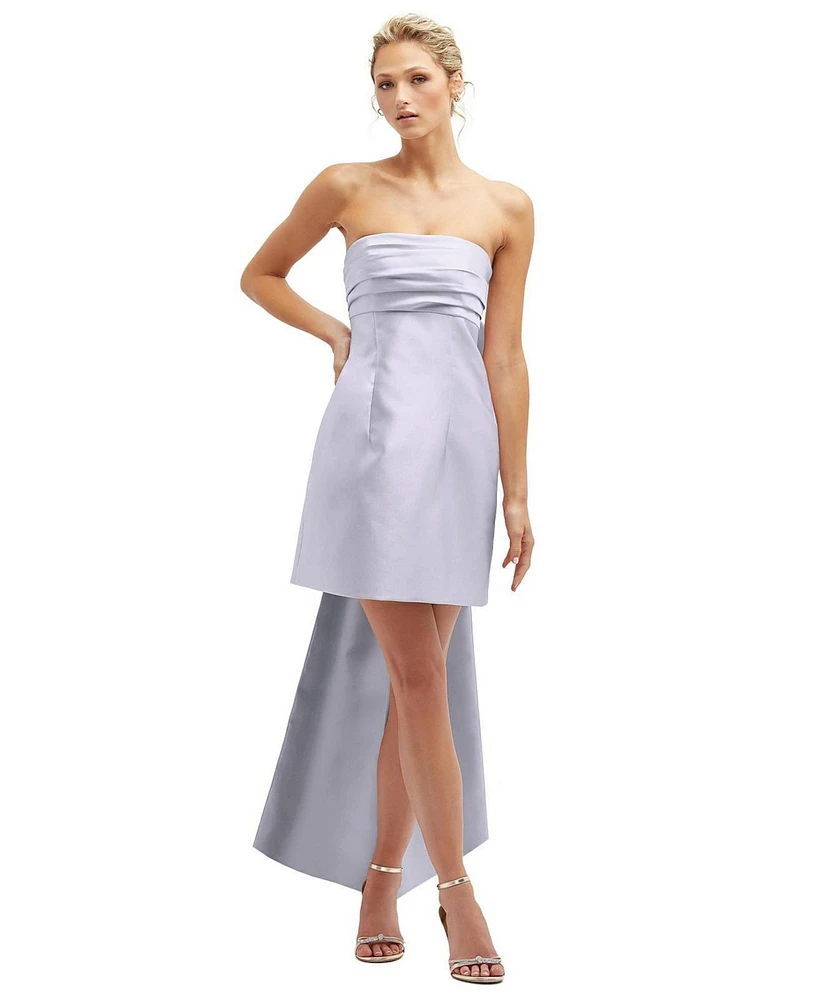 Alfred Sung Women's Strapless Satin Column Mini Dress with Oversized Bow