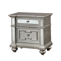 Simplie Fun Glam Silver Nightstand with Mirror Accents and Crystal-like Drawer Pulls