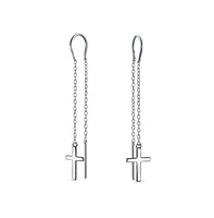 Bling Jewelry Minimalist Light Weight Linear Long Religious Chain Dangle Spiritual Religious Cross Threader Earrings Sterling Silver Stabilizing U Wir