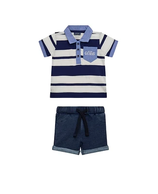 Guess Baby Boy Short Sleeve Polo and Denim Set