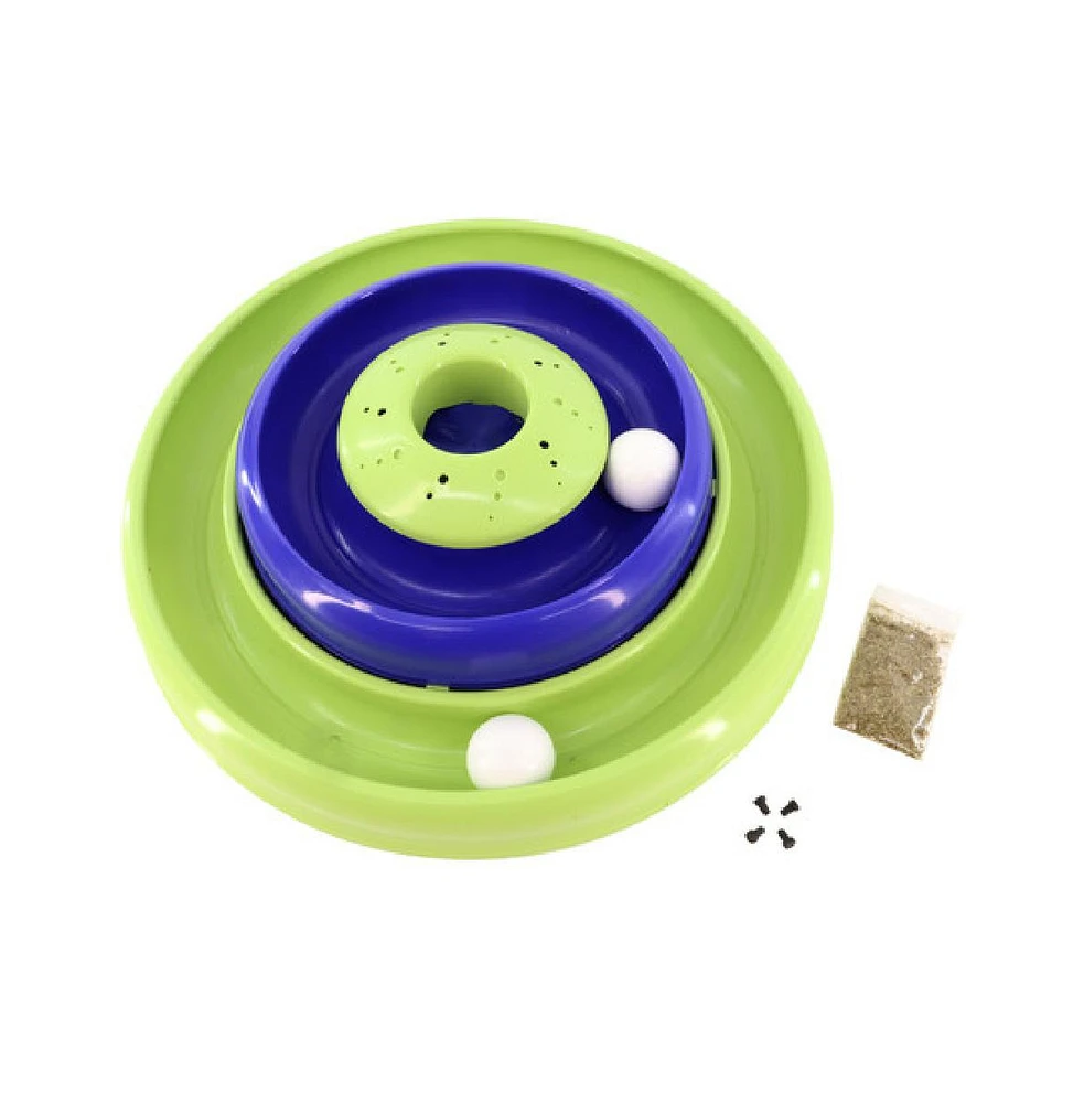 Coastal Pet Turbo Catnip Hurricane Cat Toy - Interactive Double Cat Toy Ball Track - for Cats and Kittens - Green and Blue - 16"