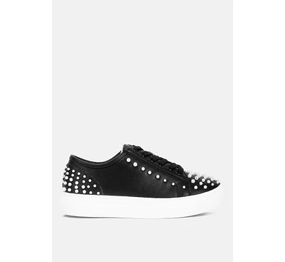 Pearly Pearl Embellished Slip On Sneakers