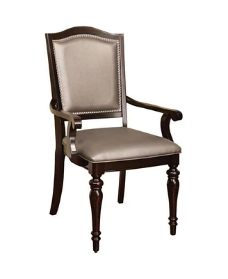 Simplie Fun 2 Dark Walnut Arm Chairs - Solid Wood, Leatherette Seat