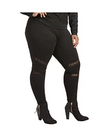 Women's Plus Curvy-Fit Lace Inset Pull-On Ponte Legging