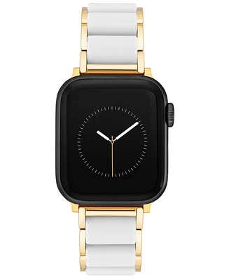 Anne Klein Women's White Silicone and Gold-Tone Alloy Link Bracelet Compatible with 42mm/44mm/45mm/Ultra/Ultra 2 Apple Watch - White, Gold